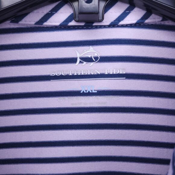Southern Tide Polo Shirt Mens XXL Striped Pink, Navy Performance - Picture 9 of 11